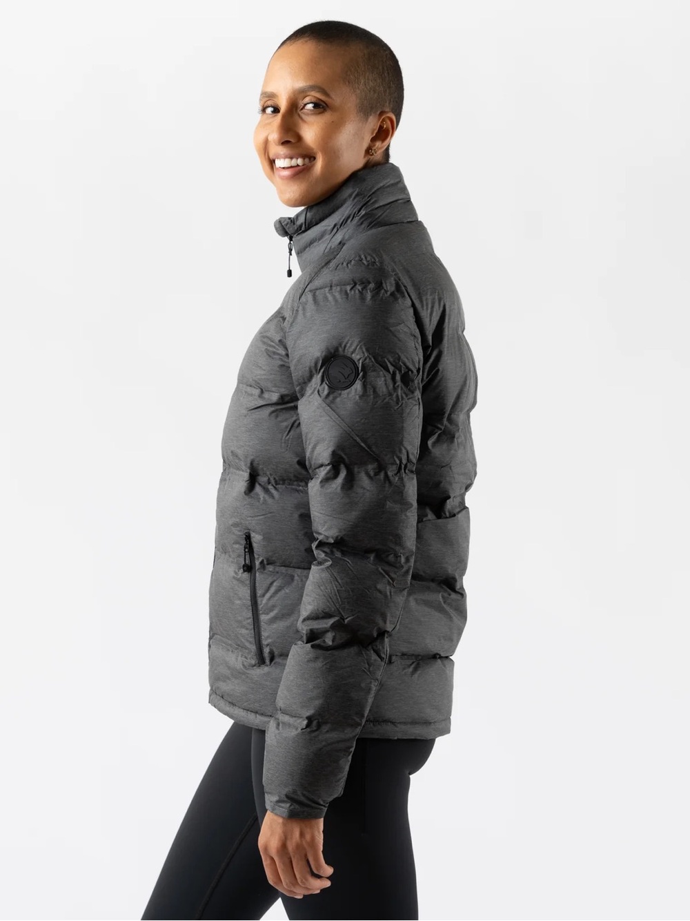 Women's Charcoal Gray Insulated Puffer Jacket with High Collar